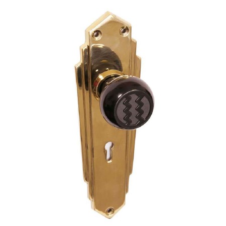 Bakelite Ritz Door Knobs Black on Empire Lockplates Brass