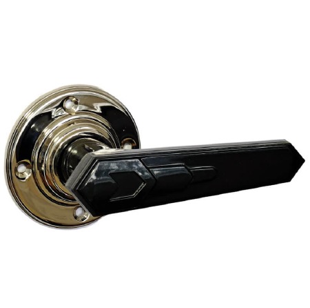 Bakelite Savoy Door Handles on Round Rose Nickel/Black
