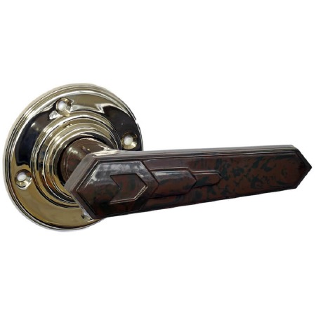 Bakelite Savoy Door Handles on Round Rose Nickel/Walnut