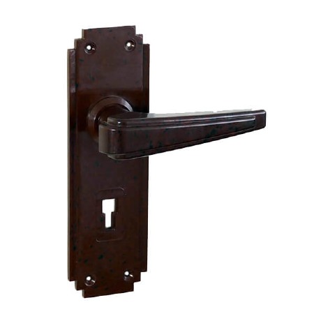 Bakelite Plaza Door Handles on Deco Lockplates Walnut