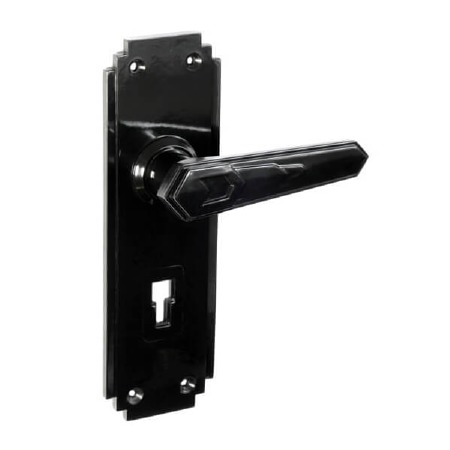 Bakelite Savoy Door Handles on Deco Lockplates Black