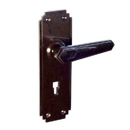 Bakelite Savoy Door Handles on Deco Lockplates Walnut