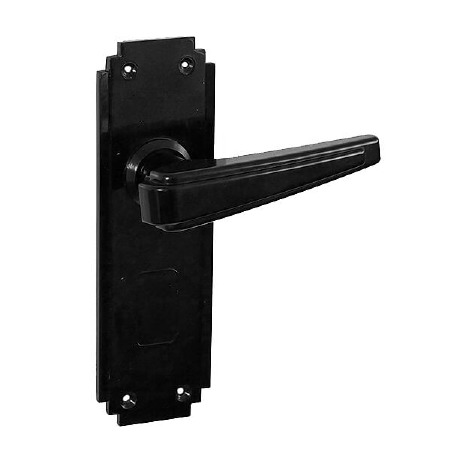 Bakelite Plaza Door Handles on Deco Latchplates Black