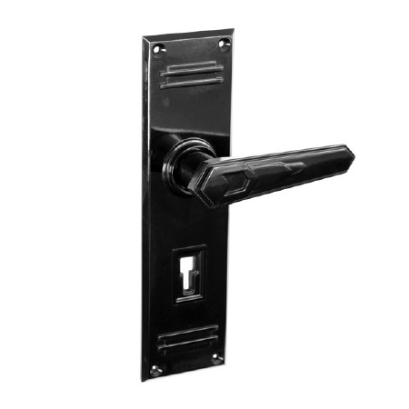 Bakelite Savoy Door Handles on Gatsby Lockplates Black
