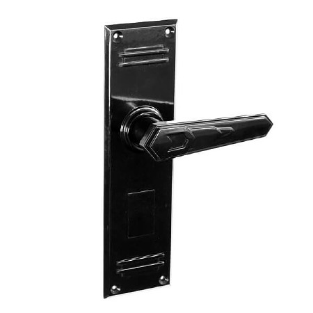 Bakelite Savoy Door Handles on Gatsby Latchplates Black