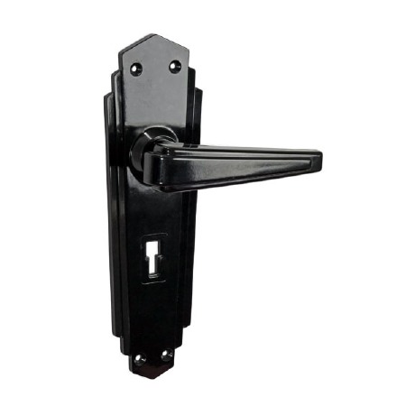 Bakelite Plaza Door Handles on Empire Lockplates Black