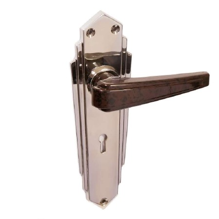 Bakelite Plaza Door Handles Walnut on Empire Lockplates Chrome