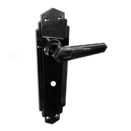 Bakelite Savoy Door Handles on Empire Bathroom Plates Black