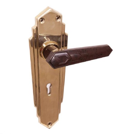 Bakelite Savoy Door Handles Walnut on Empire Lockplates Brass