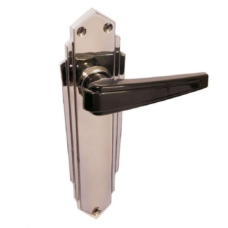 Bakelite Plaza Door Handles Black on Empire Latchplates Chrome