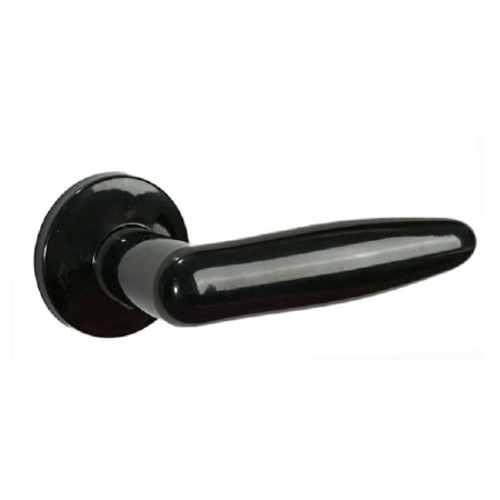 Bakelite Dudok Door Handles on Round Rose Black Concealed Fix