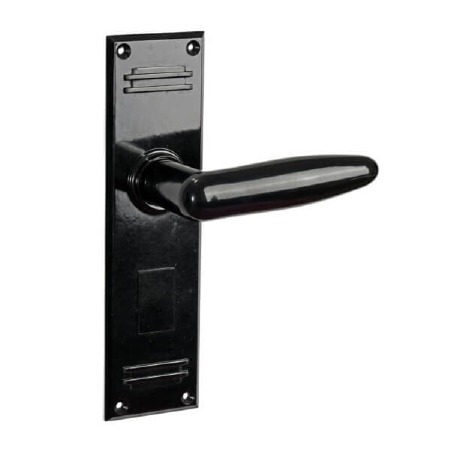 Bakelite Dudok Door Handles on Gatsby Latchplates Black