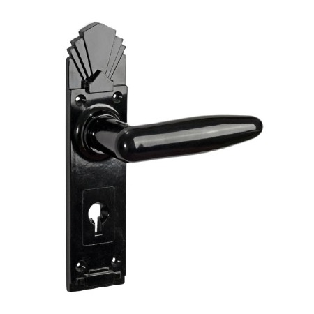 Bakelite Dudok Door Handles on Palais Lockplates Black