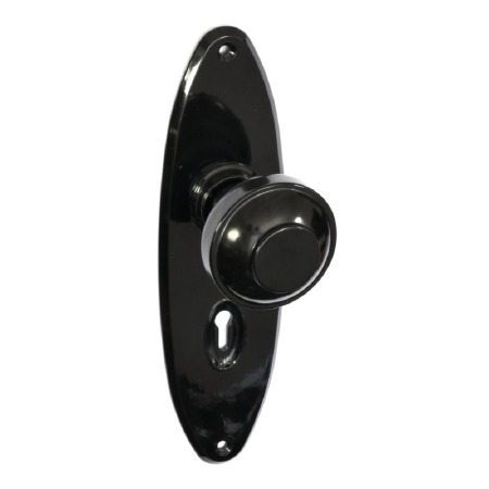 Bakelite Round Door Knobs on Oval Lockplates Black