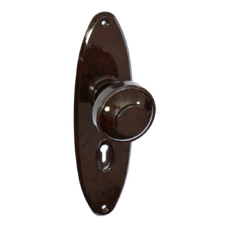Bakelite Round Door Knobs on Oval Lockplates Walnut