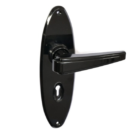 Bakelite Plaza Door Handles on Oval Lockplates Black