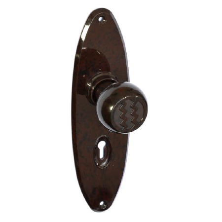 Bakelite Ritz Door Knobs on Oval Lockplates Walnut
