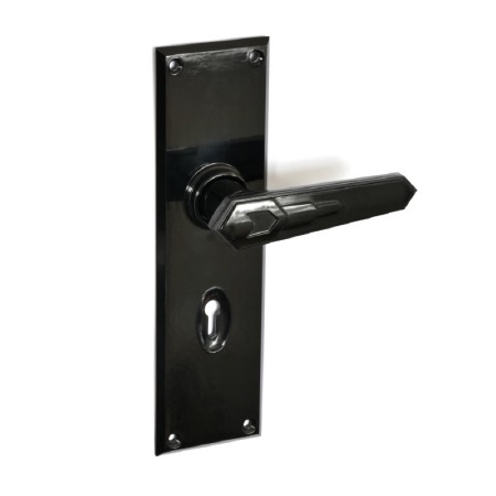Bakelite Savoy Door Handles on Delano Lockplates Black