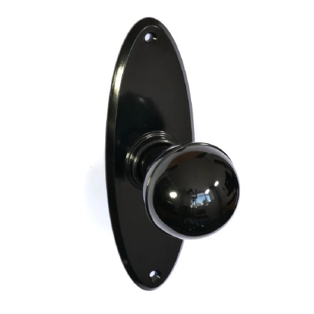 Bakelite Ball Door Knobs on Oval Latchplate Black