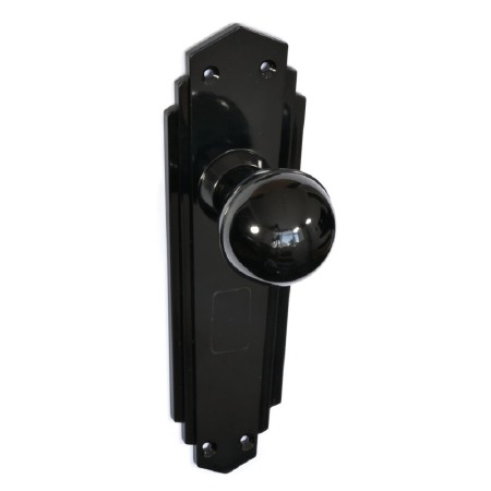 Bakelite Ball Door Knobs on Empire Latchplate Black