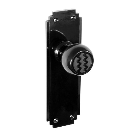 Bakelite Ritz Door Knobs on Deco Latchplates Black