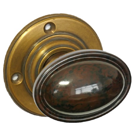 Bakelite Stepped Oval Door Knobs Walnut on Antique Rose