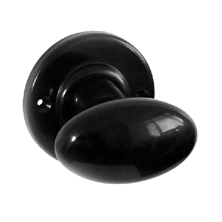 Bakelite Smooth Oval Door Knobs on Round Rose Black