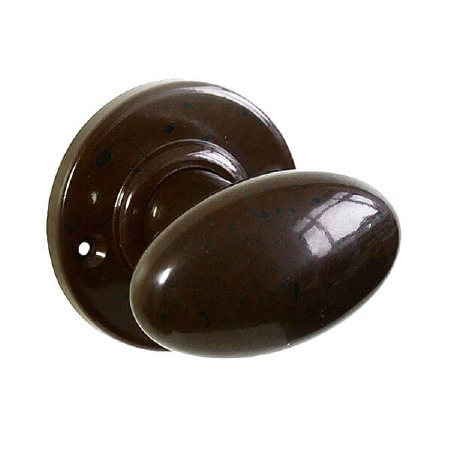 Bakelite Smooth Oval Door Knobs on Round Rose Walnut