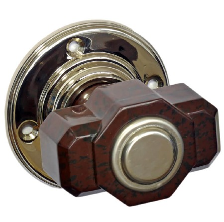Bakelite Deco Tee Door Knobs Walnut on Nickel Rose