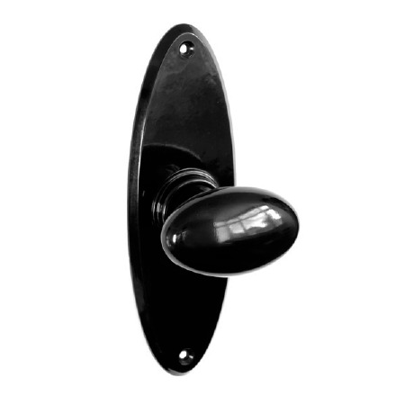 Bakelite Smooth Oval Door Knobs on Oval Latchplates Black