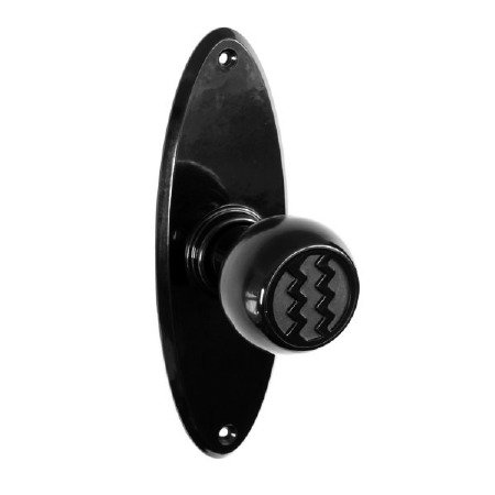 Bakelite Ritz Door Knobs on Oval Latchplates Black