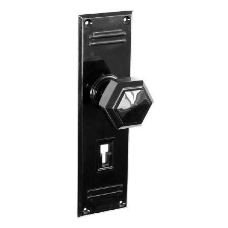 Bakelite Hexagonal Door Knobs on Gatsby Lockplates Black