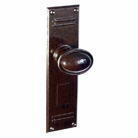 Bakelite Stepped Oval Door Knobs on Gatsby Latchplates Walnut