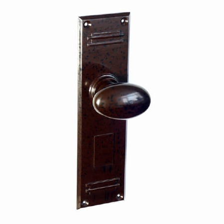 Bakelite Smooth Oval Door Knobs on Gatsby Latchplates Walnut