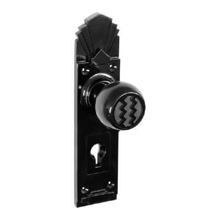 Bakelite Ritz Door Knobs on Palais Lockplates Black