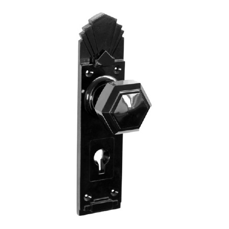 Bakelite Hexagonal Door Knobs on Palais Lockplates Black