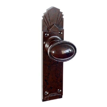 Bakelite Stepped Oval Door Knobs on Palais Latchplates Walnut