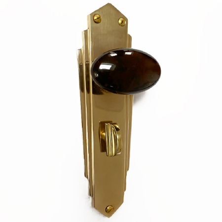 Bakelite Smooth Oval Door Knobs Walnut on Empire Bathroom Plates Brass