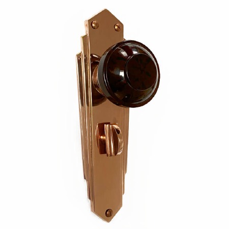 Bakelite Round Door Knobs Walnut on Empire Bathroom Plates Copper