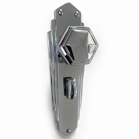 Hexagonal Art Deco Bathroom Knobs Polished Chrome