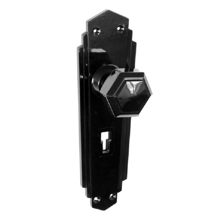 Bakelite Hexagonal Door Knobs on Empire Lockplates Black