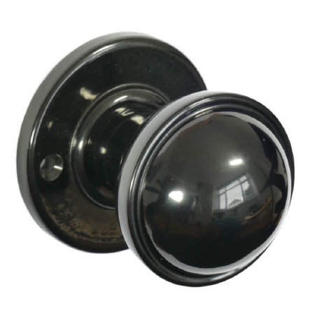 Bakelite Stepped Round Door Knobs on Round Rose Black