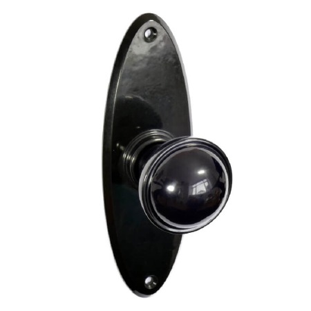 Bakelite Stepped Round Door Knobs on Oval Latchplates Black ...