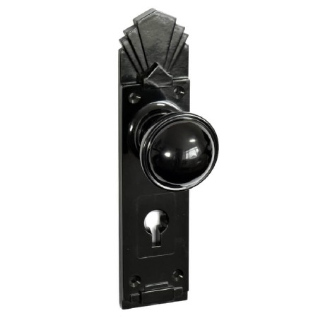 Bakelite Stepped Round Door Knobs on Palais Lockplates Black