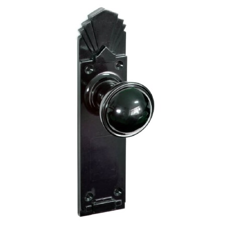 Bakelite Stepped Round Door Knobs on Palais Latchplates Black