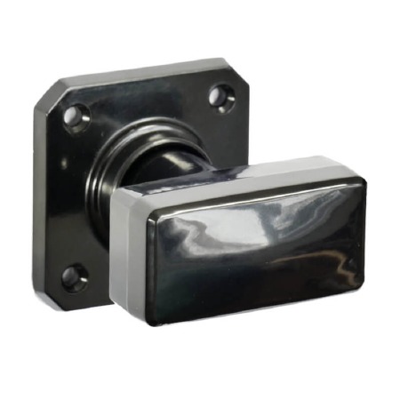 Bakelite Tee Door Knobs on Square Rose Black