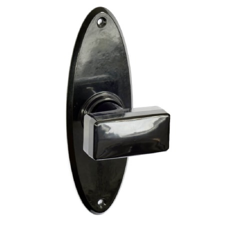 Bakelite Tee Door Knobs on Oval Latchplates Black