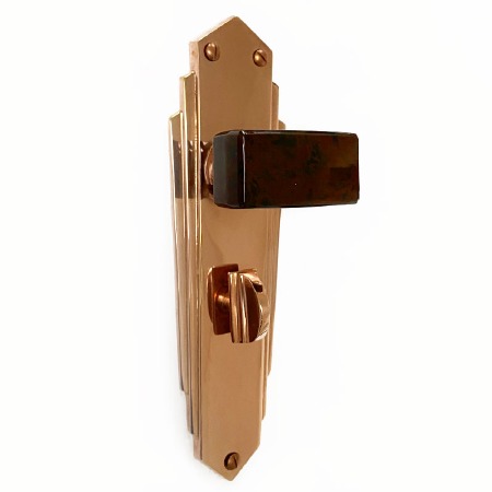 Bakelite Tee Door Knobs Walnut on Empire Bathroom Plates Copper