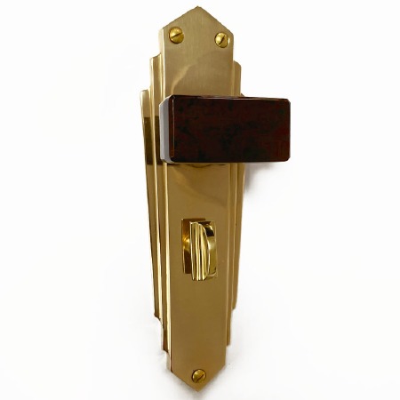 Bakelite Tee Door Knobs Walnut on Brass Empire Bathroom Plates