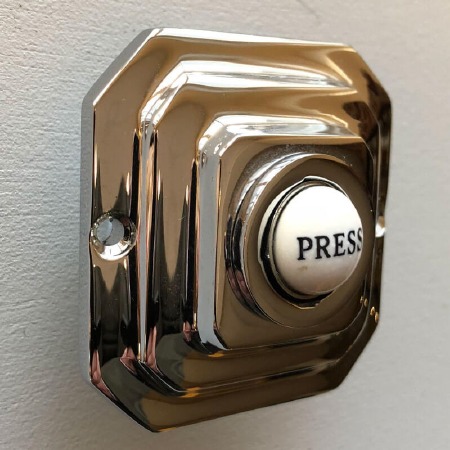 Art Deco Square Bell Push Polished Nickel